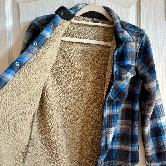 Boys Eddie Bauer Flannel Blue Plaid Sherpa Lined size 10/12 - Picture 5 of 8